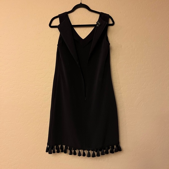 AB Studio Black Sleeveless V-Neck Shift Dress w/Tassels at Hem - Picture 7 of 13